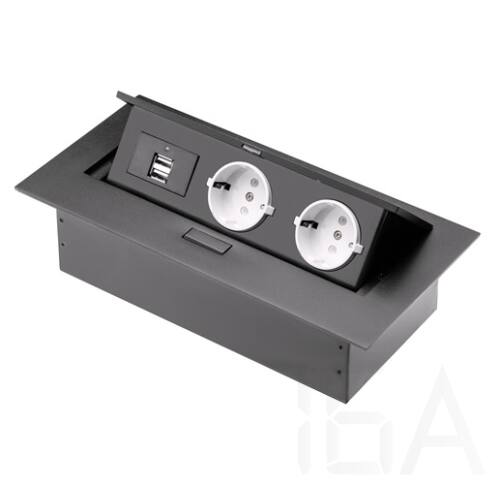 Rejtett 2-es elosztó+USB, fekete